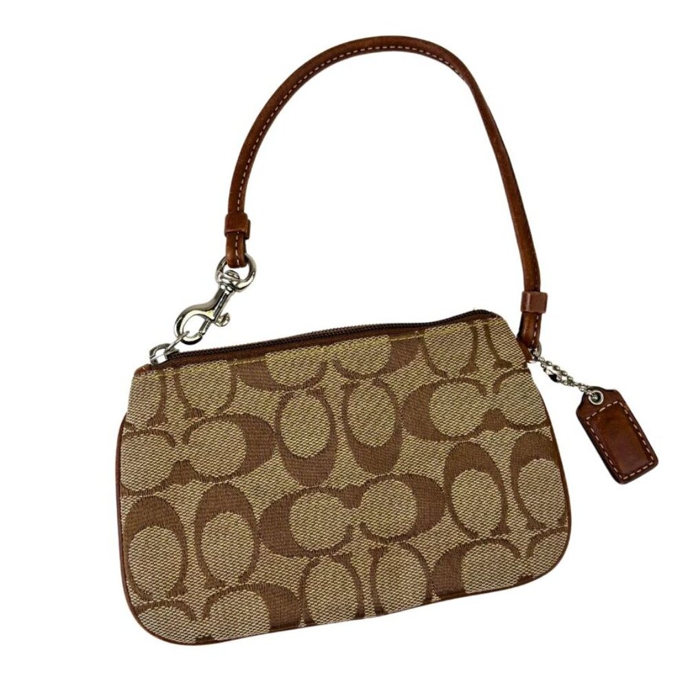 Coach Monogrammed Brown Leather Small Wristlet 6x4